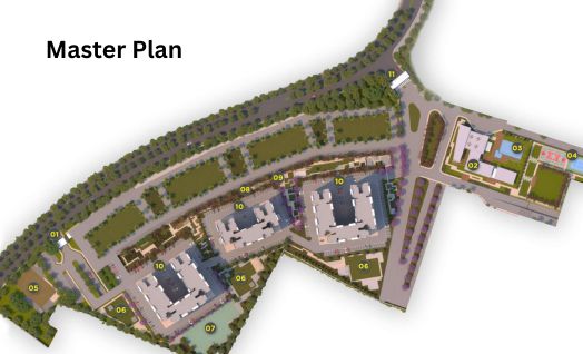 Master plan layout of Zuari Gangothri Tribhuja with tower placement and green spaces